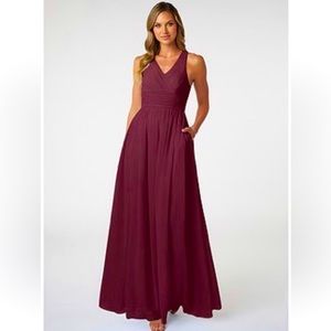 Azazie Natasha A-Line Pleated Chiffon Bridesmaid Dress Burgundy Size 4